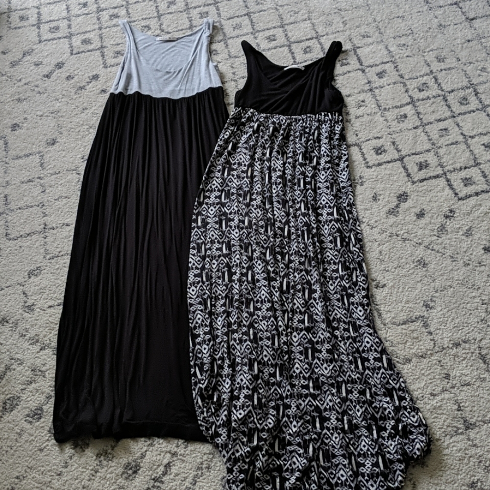Two maternity sleeveless scoopmeck maxi dresses